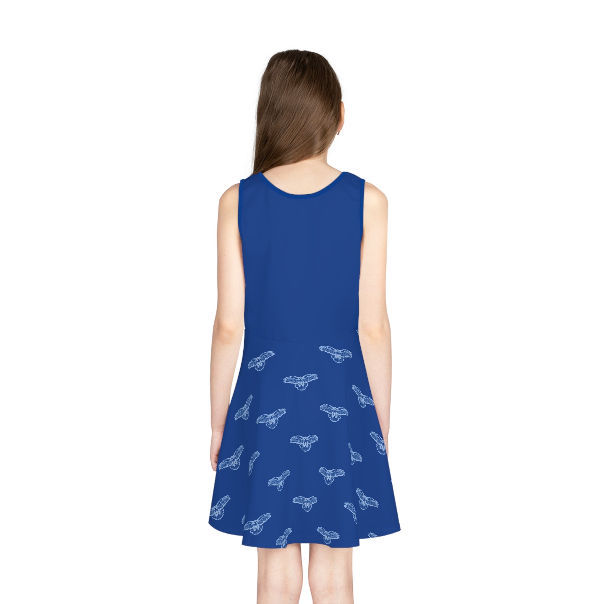 Blue Hawks Print Girls' Sundress, Summer Dress, Cheerful Outfit, Kids Party Dress, Birthday Gift, Playful Dress, Team Spirit Dress