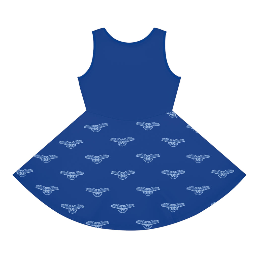 Blue Hawks Print Girls' Sundress, Summer Dress, Cheerful Outfit, Kids Party Dress, Birthday Gift, Playful Dress, Team Spirit Dress